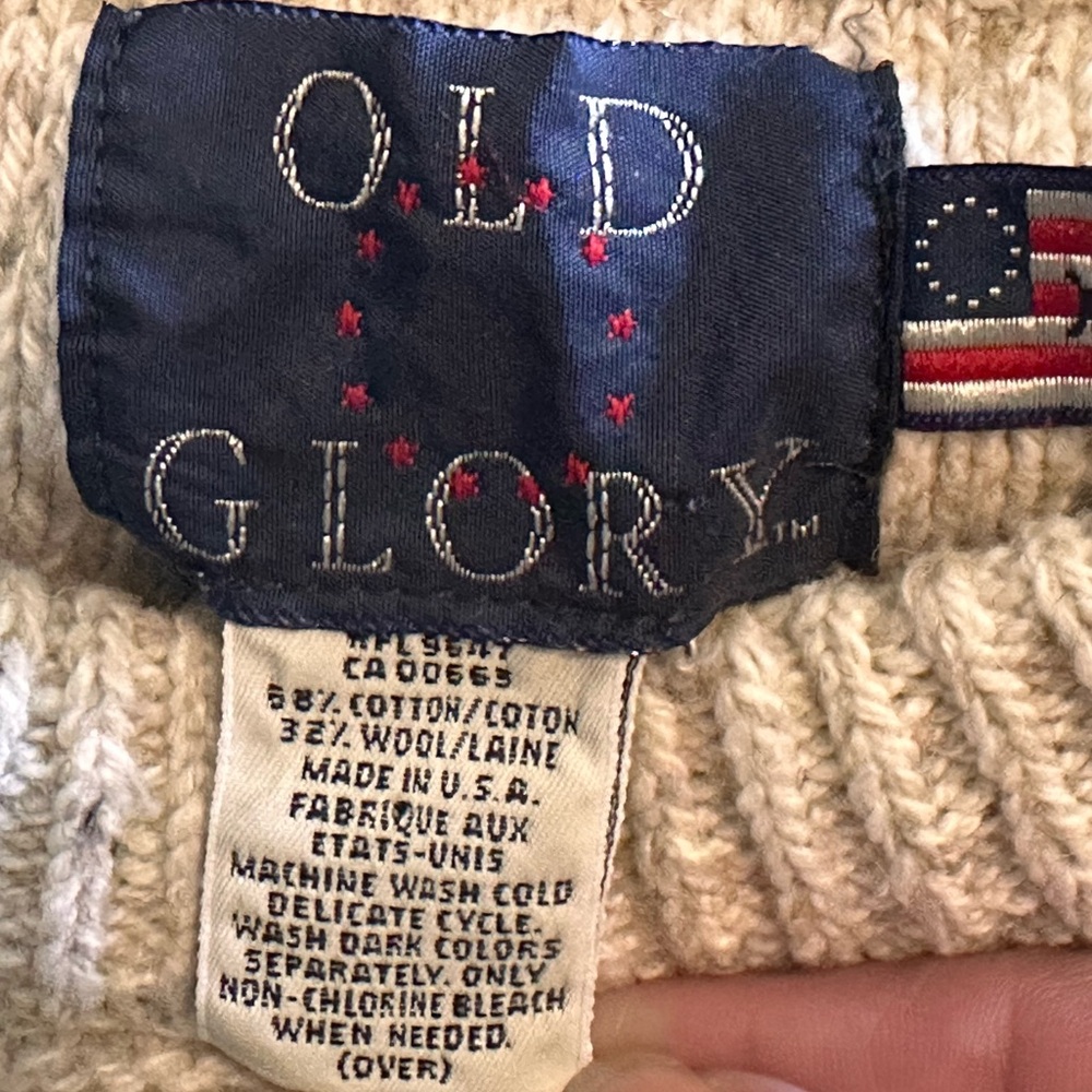 Old Glory Gray Crewneck Sweater with Patchwork Design - Picture 3 of 4